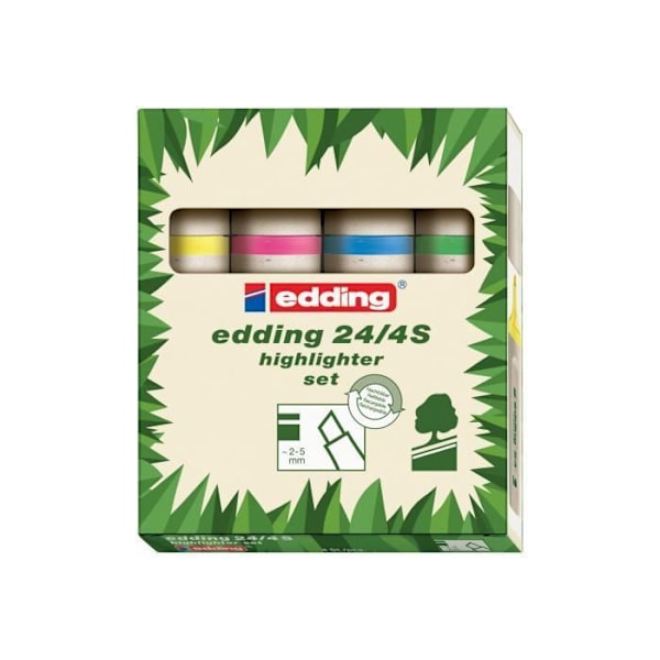 Surlinhare - edding - EcoLine 24 - Vattenbaserad bläck - Sned spets - Paket med 4 färger