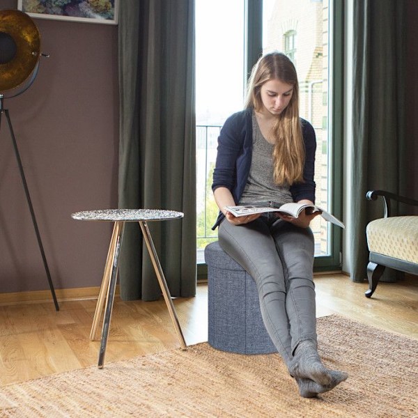 Relaxdays Fällbar rund taburett förvaring puff stol med lock HxlxP: 43 x 45 x 45 cm, mörkgrå Färgad