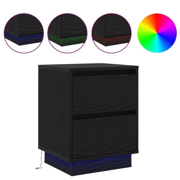Sängbord med LED-lampor 2 st Svart 39x34.5x50 cm