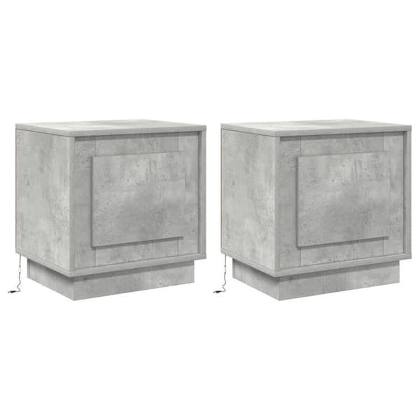 Sängbord - 2 st - Betonggrå - 1 låda - Moderna design - LED Grå