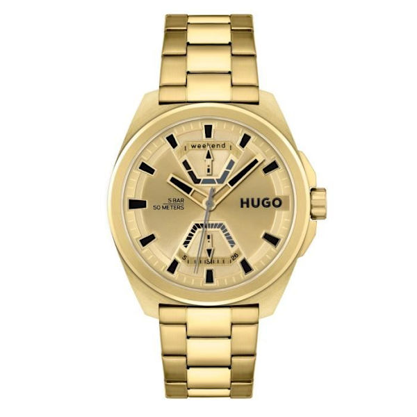 Klocka - HUGO - Exponera - Quartz urverk - Elegant armband - 50m vattentäthet Guld