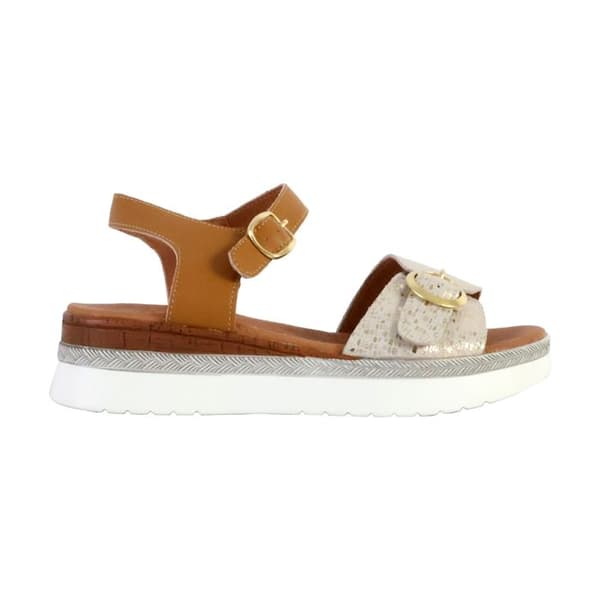 Alénoa TDF Läder Platt Sandal - Platina Camel Platin Kamel 38