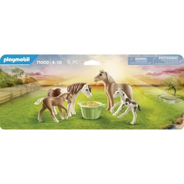PLAYMOBIL - 71000 - 2 isländska ponnyer och föl med korg med hö