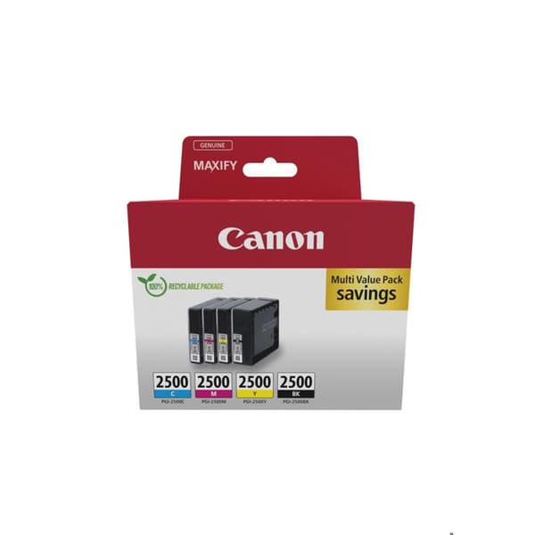 Pack 4 bläckpatroner CANON PGI-2500 BK - Mångfärgad