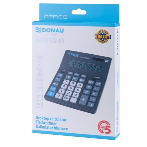 Officer produkter - K-DT5122-01 - Donau Tech Kontorsräknare med 12-siffrigt Display 201 x 155 x 35 mm Svart