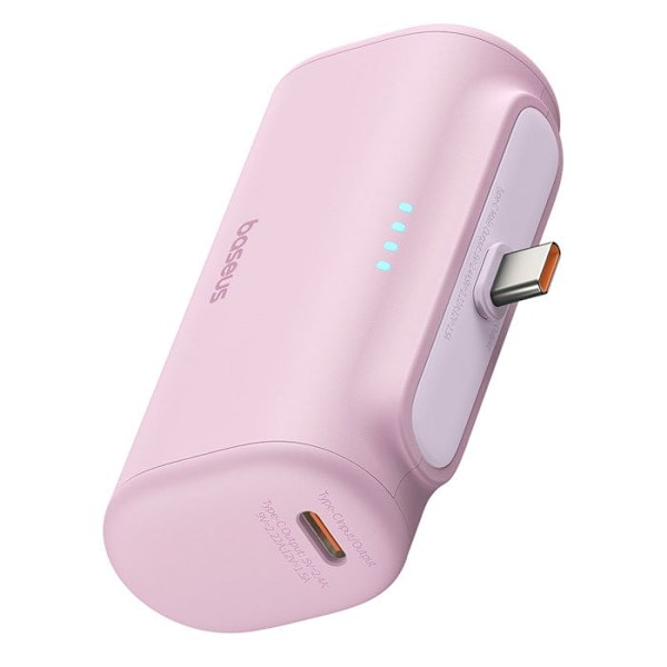 Baseus - Extern batteri (P10068306413-00) - Type-C, kompakt design, 20 W, 5 000 mAh, med Type-C-kabel - Babyrosa Rosa