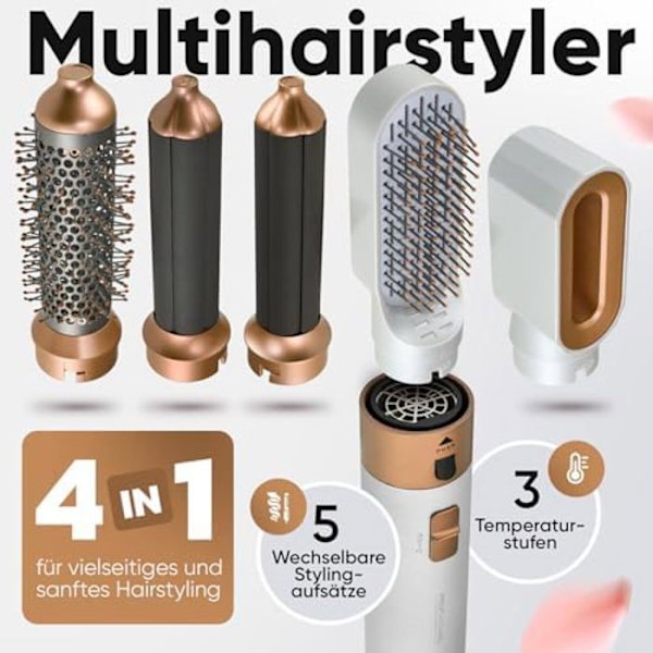 Borstvårdsbost - PROFI CARE - 4 i 1 - 1000 W - 5 utbytbara munstycken - Flexibel styling Vit-rosa