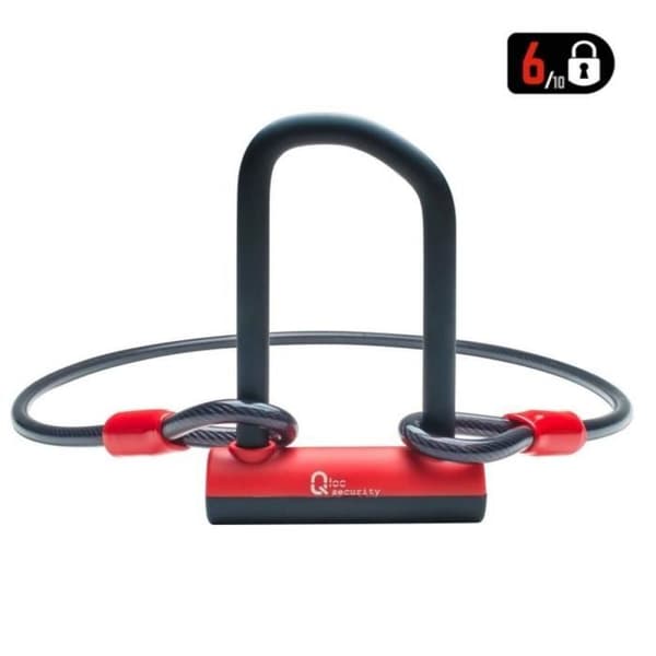 Högsäkerhet U-lås med kabel och stöd - Qloc Security - röd/svart Röd/svart