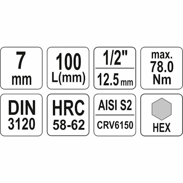 Douille - ändstycken Yato - YT-04393 - Sexkantig hylsa 1/2H7 x 100 mm lång ()