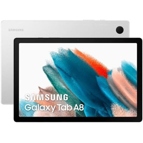 Samsung Galaxy Tab A8 WiFi surfplatta i silverfärg med 10,5" Full HD+ skärm, 1920 x 1200 pixlar, Android, WiFi, processor