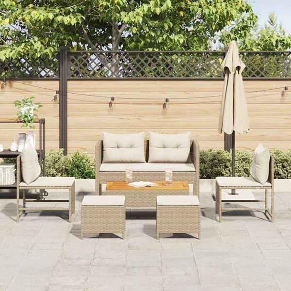 vidaXL Trädgårdsoffeset 6 delar Beige och kräm polyrotin 4104703