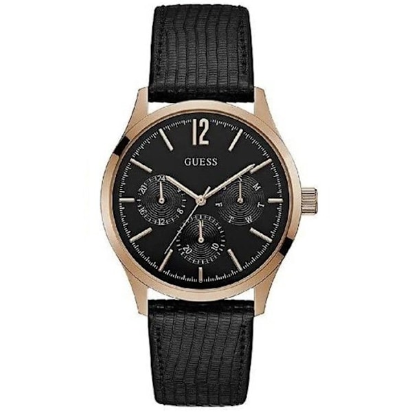 Klocka - Guess - W1041G3 - Svart läder - Rund boett 42 mm - Datumvisare Svart