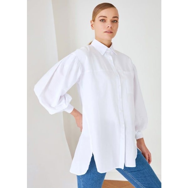 Trendyol T-shirt - TCTSS21GO0976 - Damer i oversize modest vävd skjortakrage Vit S