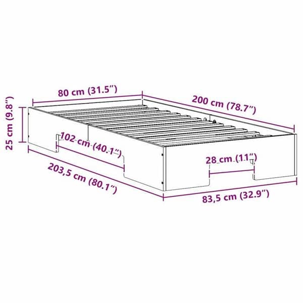 vidaXL Sängram Brun 80 x 200 cm 873051