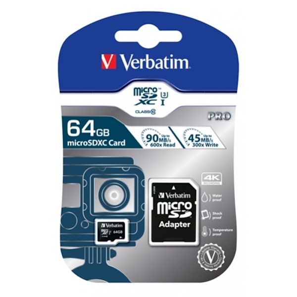 MicroSDXC-kort 64 Go - VERBATIM - PRO - Klass 10 - UHS-I - UHS-Klass 3