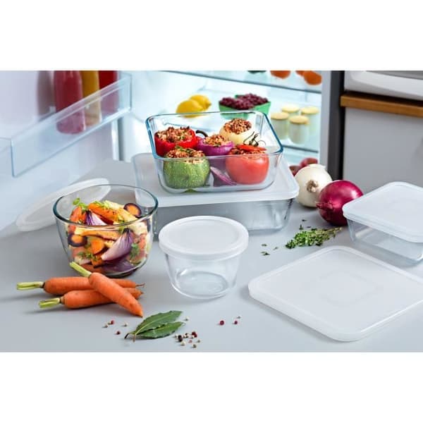 Set med 8 förvaringsskålar - PYREX - Cook & Freeze - Glas - Rektangulär - Speciell fryslock klar och vit