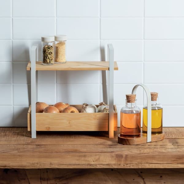 Hylla "Ordera" 2 nivåer med förvaringslåda i bambu - 5 five simply smart beige