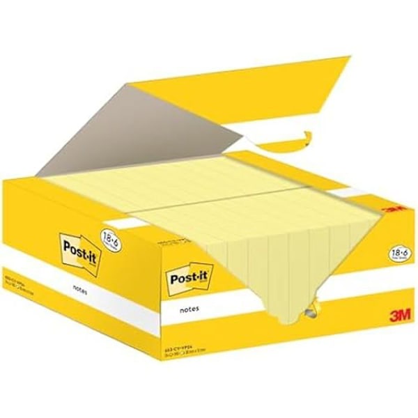 Post-it Anteckningar - POST-IT - Pack Promo 18 Block + 6 GRATIS - 100 Ark - Kanariegul - 38 mm x 51 mm Gul