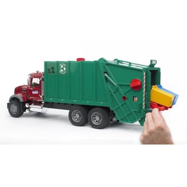 MACK Granit sopbil - BRUDER - Med soplyftsystem - 2 papperskorgar - Grön Grön