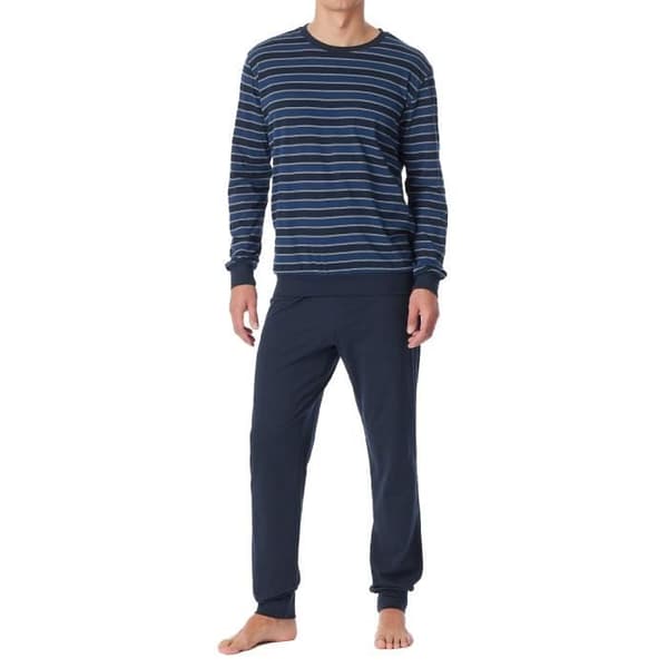 Pyjamas - Schiesser - Basic - Blå - 100% Bomull - Maximalt komfort Blå M