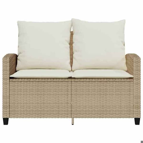 vidaXL Trädgårdssoffa 2-sits med kuddar och bord beige flätad resin 4103849