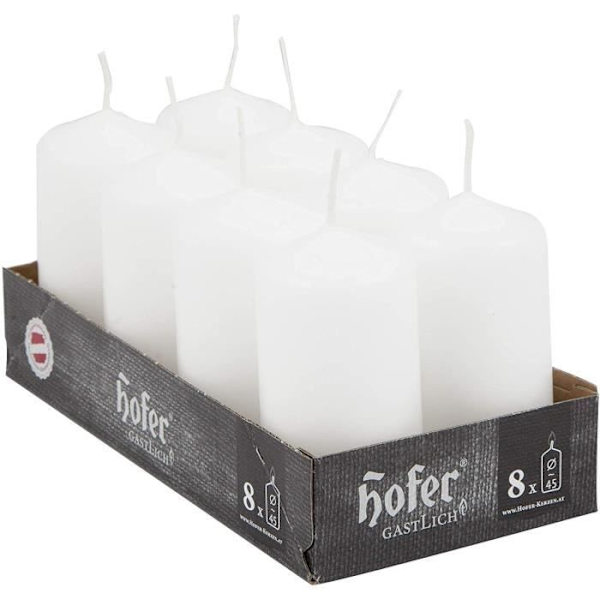 Pelarbougies Cylindriska - Hofer - 32-pack - 12 timmar - 4,5 x 9 cm - Doftfria Vit