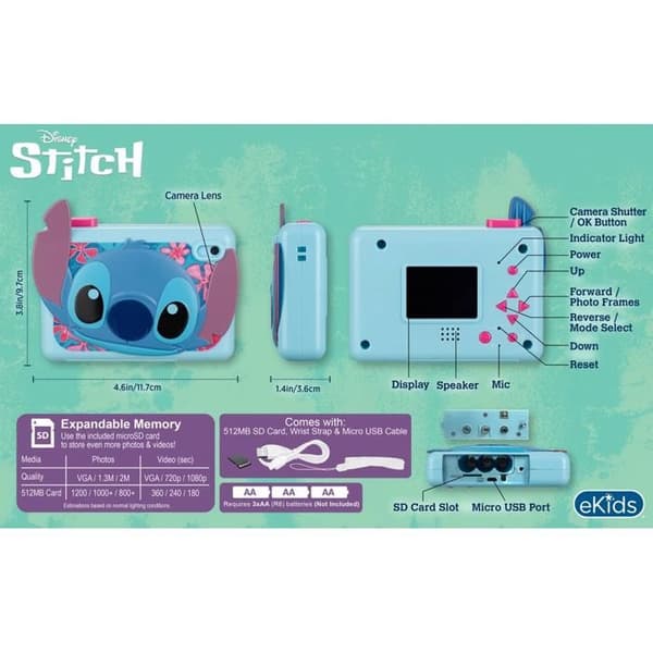 Disney Stitch Digitalkamera + 512 MB SD-kort