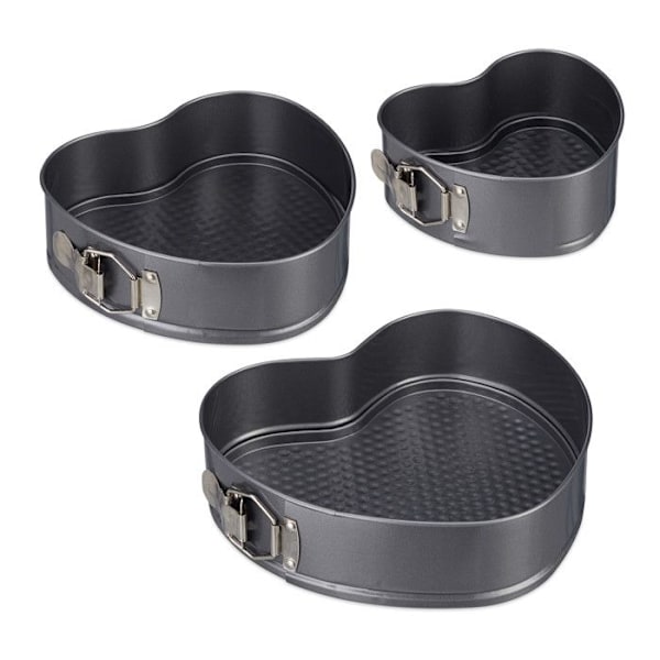Relaxdays Justerbar hjärtformad tårta med avtagbar botten, non-stick, set med 3, stål, grå Grå