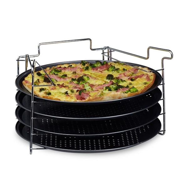 Relaxdays Bakplåtar, set om 4, stöd, HxLxP: 20 x 32 x 32 cm med perforering, non-stick, antracit. antracit, silverfärgad
