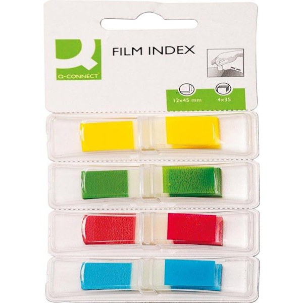 Q-connect - KF03631 - Indexflikar, PP, 12x45mm, 4x35 kort, blister, blandade färger