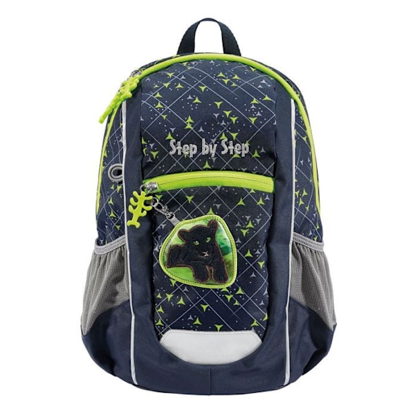 Skolryggsäck - Steg för steg - KIGA MAXI - Liten vildkatt - 34 x 24 x 15 cm - Ergonomisk mörkgrå, fluorescerande grön, grå