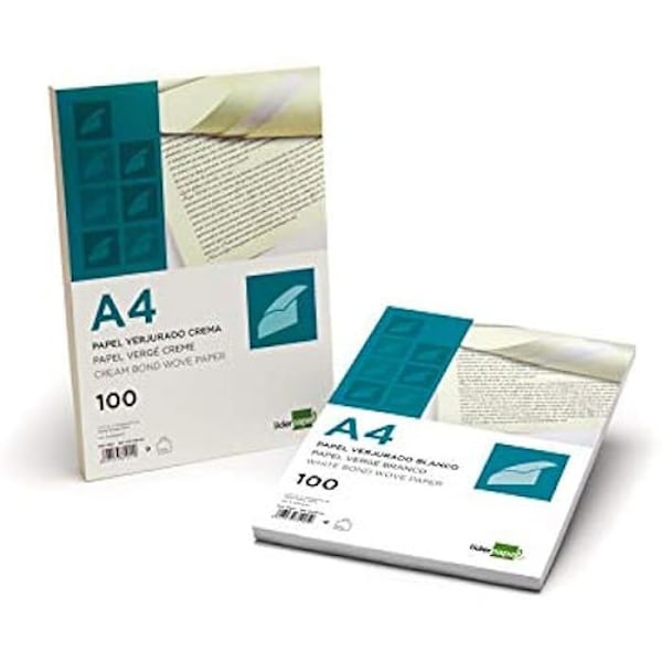 A4 90g/m2 vattenmärkt High Range Cream Laid-papper - LIDERPAPEL - Förpackning med 100 blå Grädde