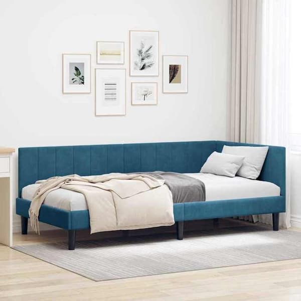 vidaXL Hörnsängram Blå 100 cm x 200 cm Sammet 42016357