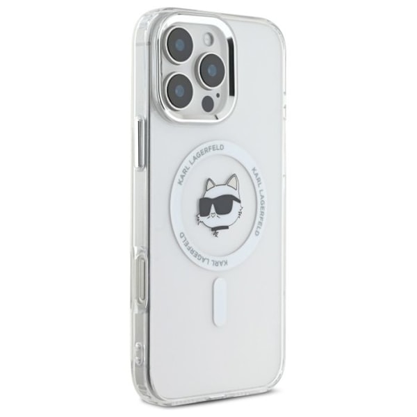 Coque MagSafe Karl Lagerfeld IML Metal Choupette Head för iPhone 16 Pro Max (vit)