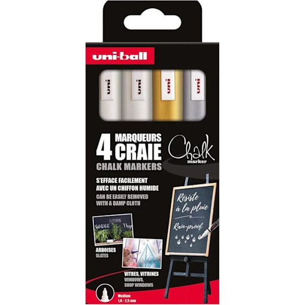 Kritmarker - uni-ball - Kritmarker PWE5M/4 PF - Sortiment 4 färger - Spets i kegelform - Utgörbar Sortiment av 4 färger
