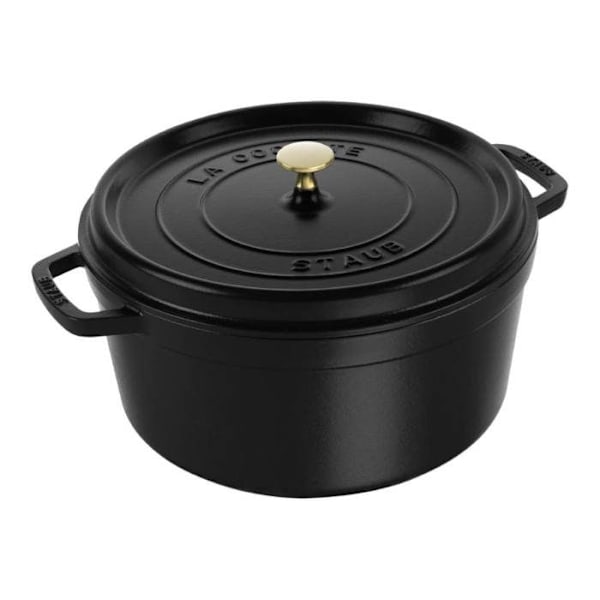 Rund svart emaljerad gjutjärnsgryta 34cm - 12,6L Svart