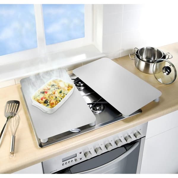 Skyddsplatta för spis - WENKO - 2-pack - Härdat Glas - 30x52 cm - Silver silver-