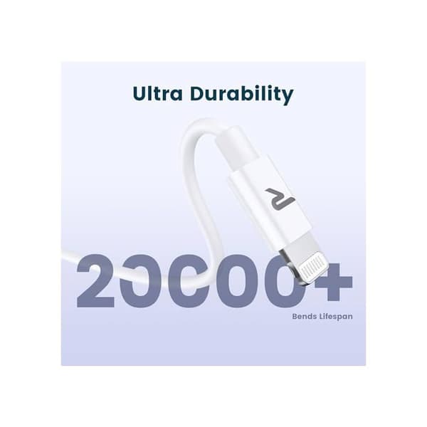 Lightning-kabel - RAMPOW - 1m - MFi certifierad - Aluminium - Vit