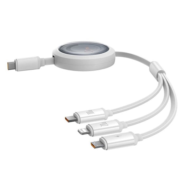 USB-C till Typ-C, Lightning, Micro-USB datakabel, 100 W, 1,1 m - Baseus Free 2 Draw (P10368700211-03) - Månsken Vit