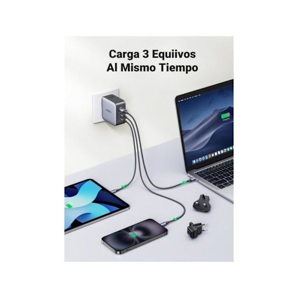 Reseladdare - UGREEN - Nexode 65W - 3 USB C-portar - Internationell adapter - Snabbladdning