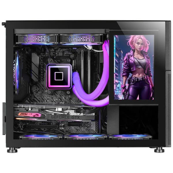 PC-chassi Micro-ATX - Mars Gaming - MC-LCD - 8" IPS LCD-skärm - Härdat Glas - Svart