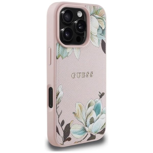 Coque Guess Grained Flower Printed MagSafe för iPhone 16 Pro (rosa) rosa