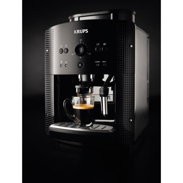 KRUPS EA816031 Espressomaskin Essential Full Auto med kvarn - LCD-skärm - Inbyggd mjölkskummare - Svart Svart