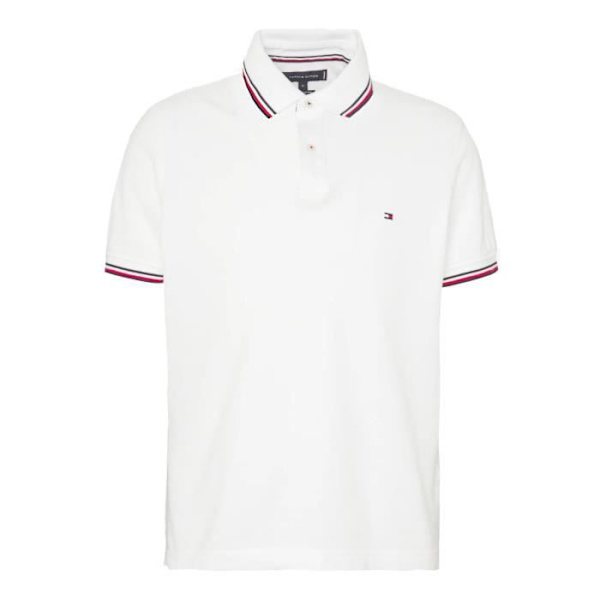Polo 100% bomull med broderad logotyp - Tommy Hilfiger - Herr Vit M
