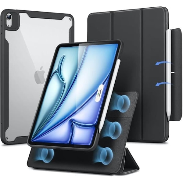 Coque iPad Air 11 M2 2024 - ESR - Rebound 360 - Svart - Avtagbart magnetiskt skydd - Stöd för Pencil Pro Svart