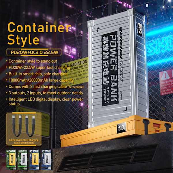 339 Container Series WEKOME WPPower bank 10 000 mAh Super Charging med USB-C och Lightning PD 20 W inbyggd + QC 22,5 W (Silver)