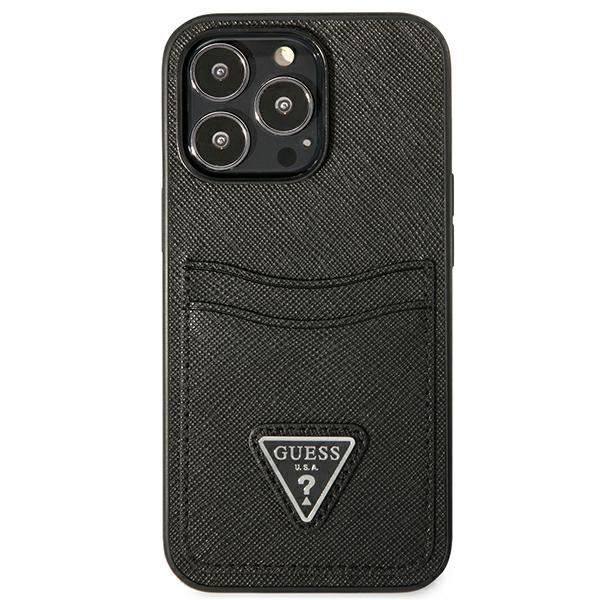 Guess Saffiano Double Card Triangle - Fodral för iPhone 13 Pro (svart) - 3666339048105