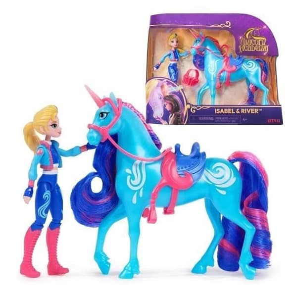 SPIN MASTER UNICORN BOX AND RIVER OCH ISABEL DOLL Unicorn Academy Blå, Rosa