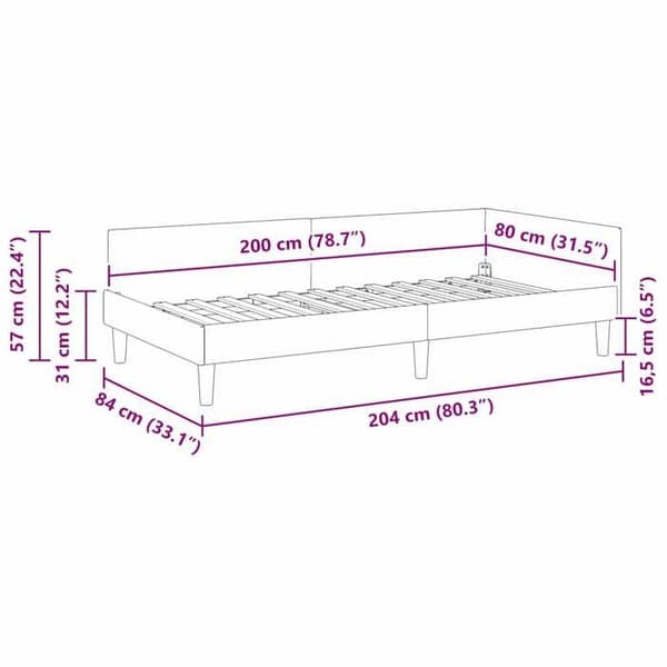 vidaXL Hörnsängram Blå 80 cm x 200 cm Sammet 42016133 Blå