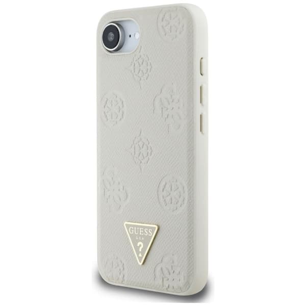 Coque Guess Peony Grained Hot Stamp Triangle Logo MagSafe för iPhone 16e - Beige beige